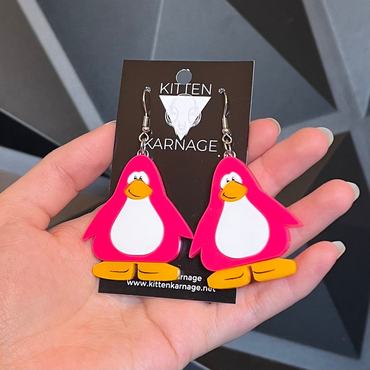 Hot Pink Club Penguin Game Earrings – KittenKarnage