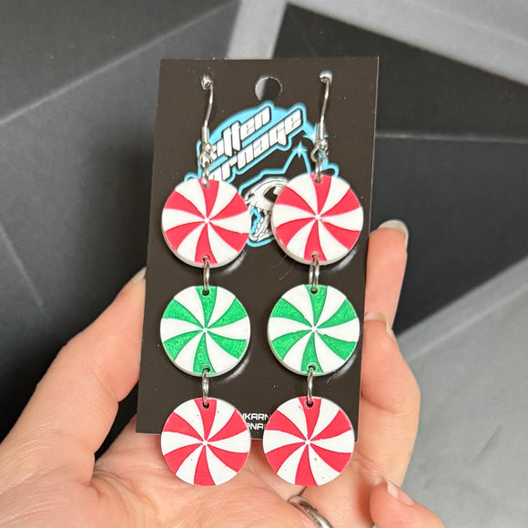 Stacked Peppermint Candy Christmas Earrings