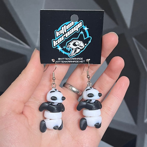 Jointed 3D Printed Panda Earrings