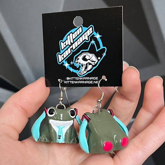 3D Printed Hatsune Miku Vocaloid Frog Earrings