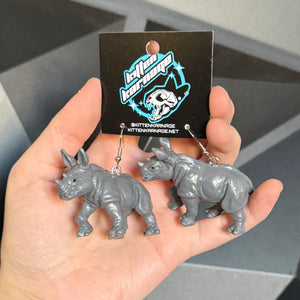 3D Rhino Baby Zoo Animal Earrings