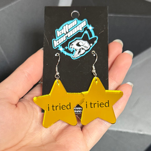 I Tried Gold Star Earrings