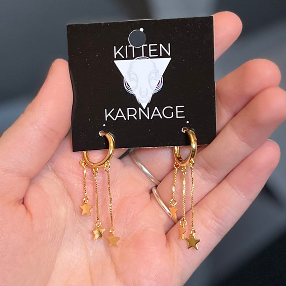 Small Gold Hoop with Dangling Star Earrings