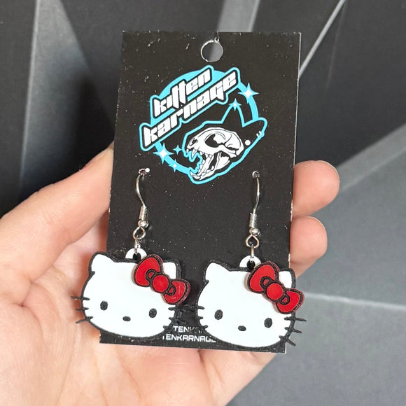 Hi Kitty HK Cat Bow Earrings