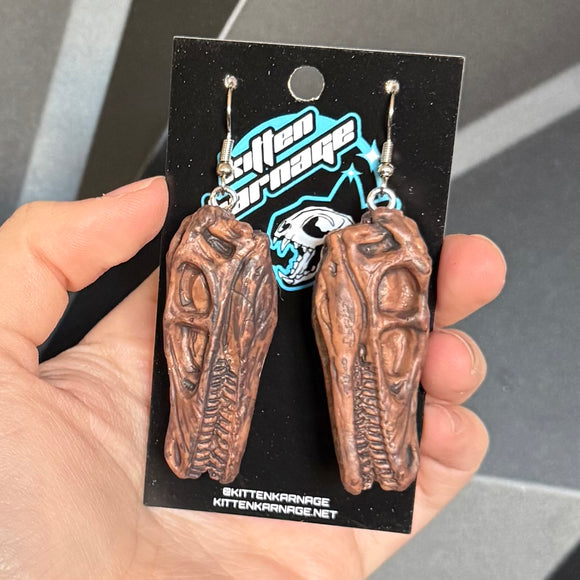 3D Velociraptor Dinosaur Skull Earrings