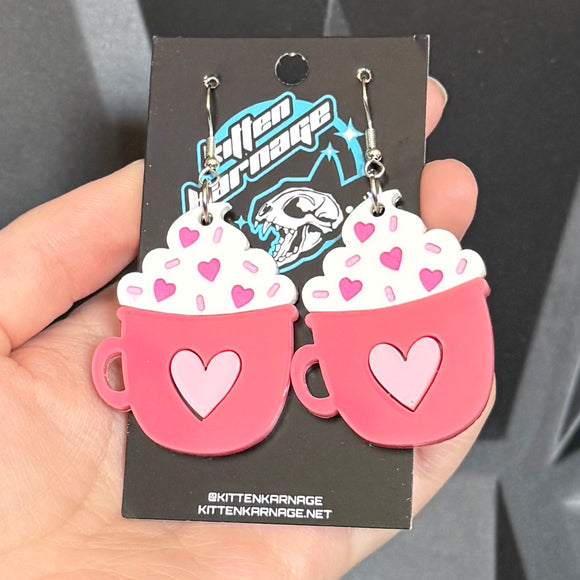 Pink Heart Mug Cup Of Love Coffee Hot Chocolate Earrings