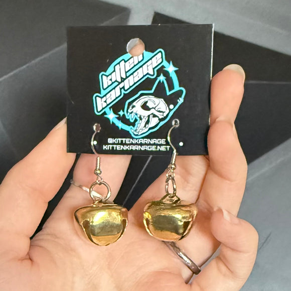 Gold Jingle Bell Christmas Holiday Earrings