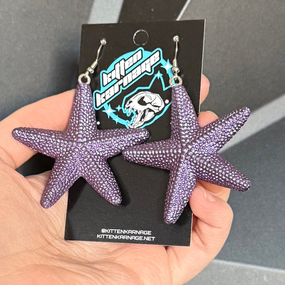 3D Starfish Purple Marine Biology Earrings