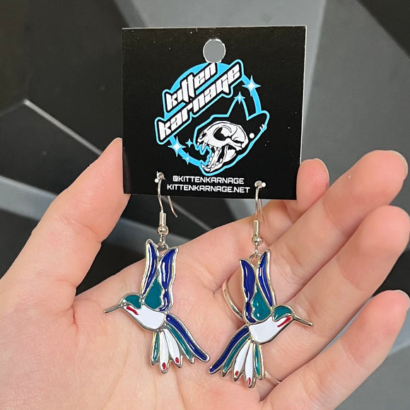 Silver Hummingbird Stained Glass Earrings