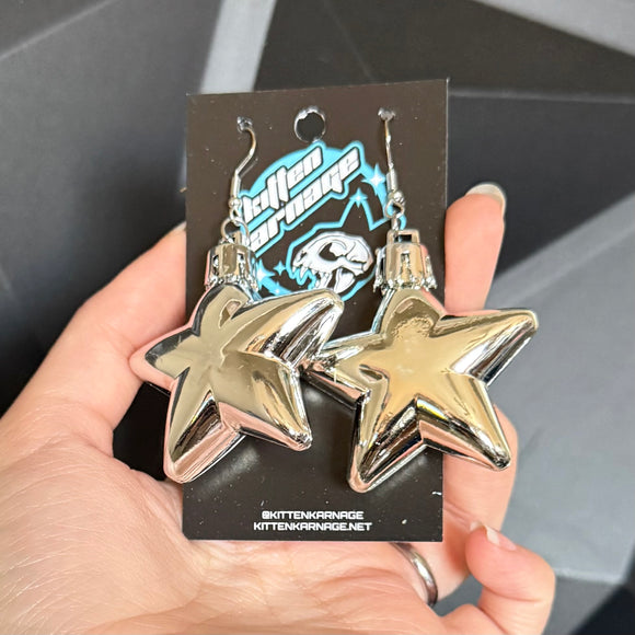 Silver Mirror Star Ornament Christmas Holiday Earrings