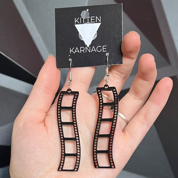 Black Acrylic Film Roll Movie Director Earrings