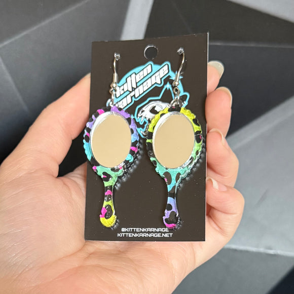Rainbow Leopard Print Hand Mirror Earrings
