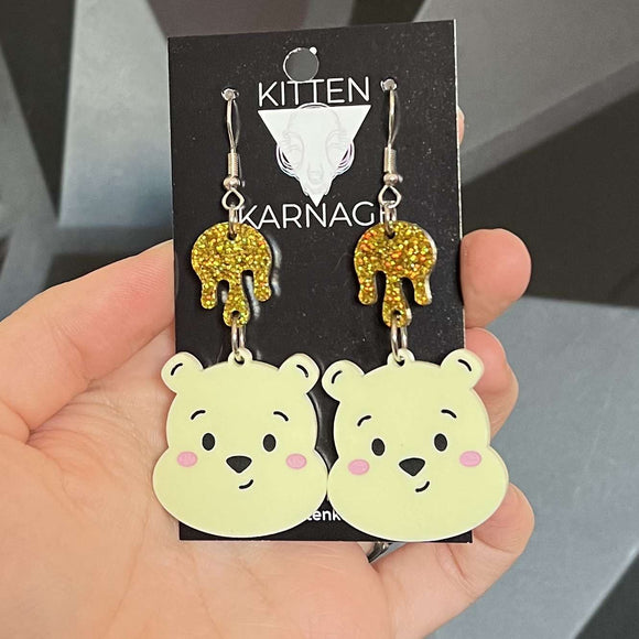 Honey Bear Pooh Movie Cartoon Earrings