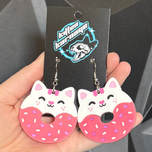 Pink Kitty Sprinkle Donut Cat Kitten Doughnut Earrings