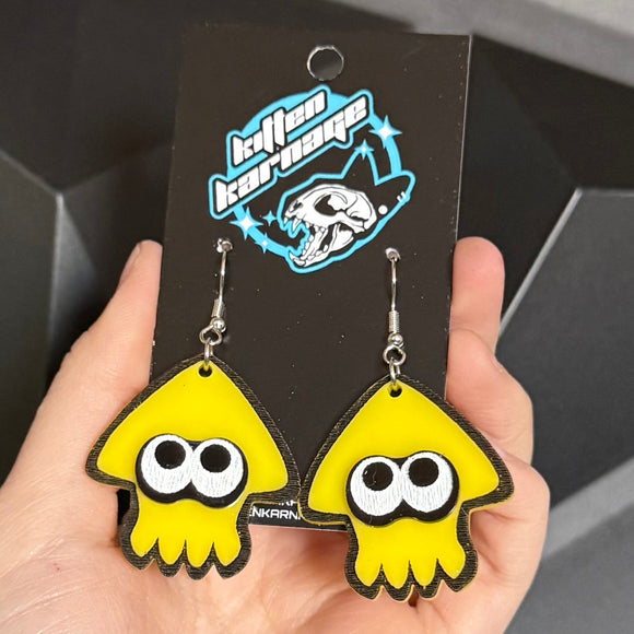 Yellow Splatoon Inkling Squid Earrings
