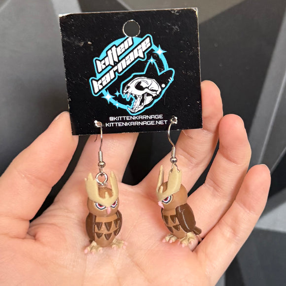 Noctowl 3D Printed Nintendo Pokemon Earrings