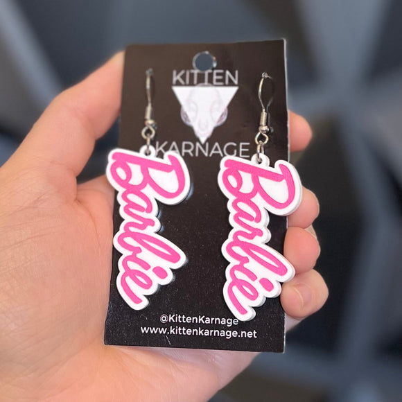 Barb Doll Pink Vintage Movie Cartoon Earrings