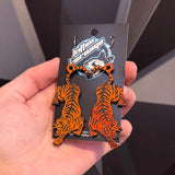 Color Shifting Orange to Yellow Green Tattoo Tiger Earrings