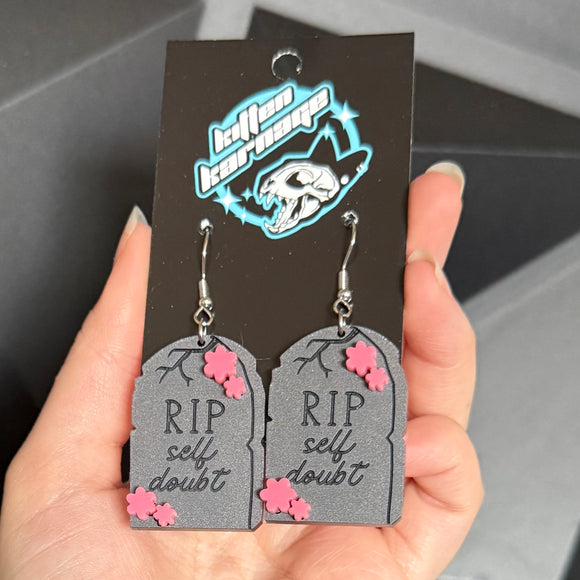 RIP Self Doubt Tombstone Grave Earrings