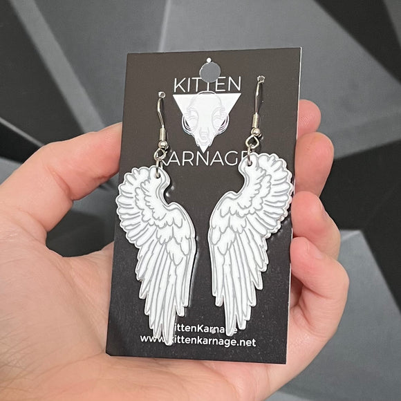 White Fluffy Angel Wing Bird Wing Earrings