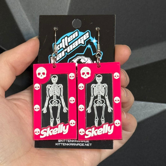 Vintage Barb Skeleton Doll Pink Skelly Toy Earrings