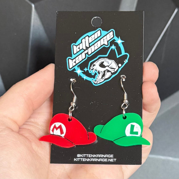 Mario Luigi Brothers Hat Earrings