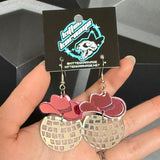 Pink Cowboy Disco Ball Silver Mirror Earrings