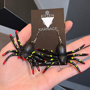 Realistic 3D Black Spider Earrings