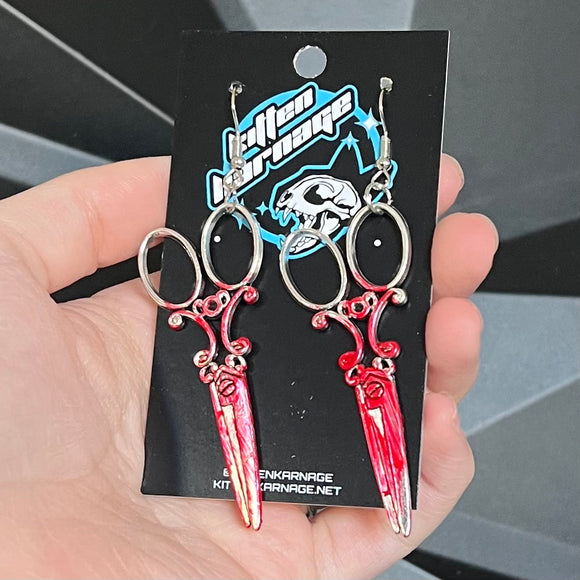 Silver Bloody Scissor Earrings