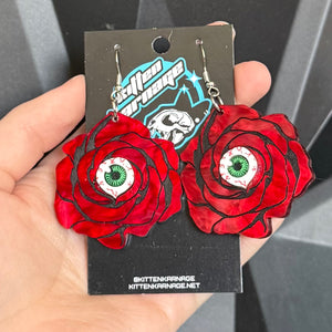 Pearl Red Eyeball Rose Earrings