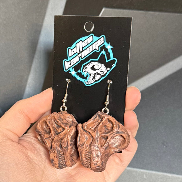 3D Diplodocus Dinosaur Skull Earrings