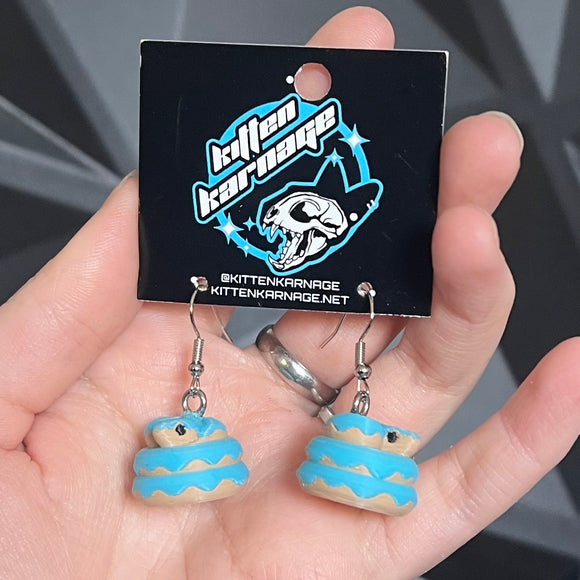 Blue Donut Snake 3D Printed Earrings