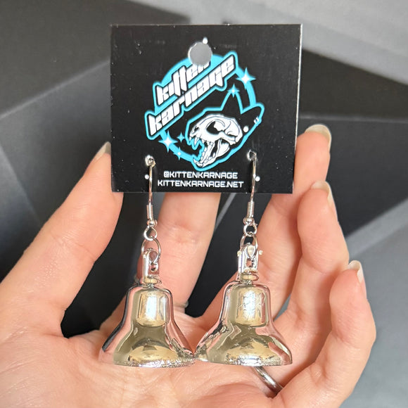 Silver Mirror Plastic Bell Ornament Christmas Holiday Earrings