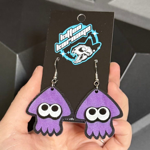Purple Splatoon Inkling Squid Earrings