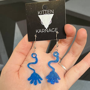 Acrylic Blue Sticky Hand Earrings