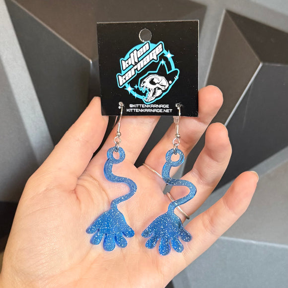 Acrylic Blue Sticky Hand Earrings