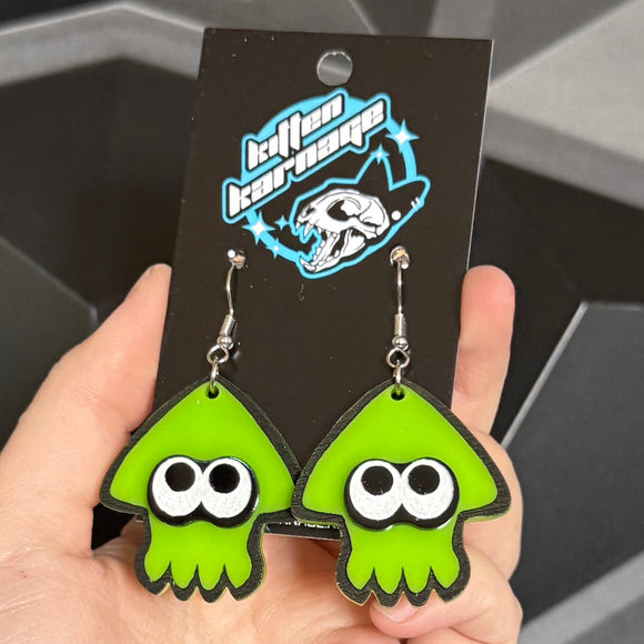 Green Splatoon Inkling Squid Earrings