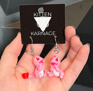 Valentines Rose Charmander 3D Printed Nintendo Pokemon Earrings