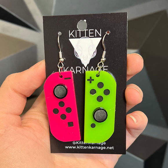 Nintendo Switch Controller Pink and Green Video Game Earrings