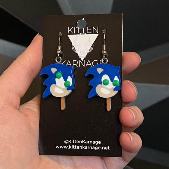 3D Printed Sonic the Hedgehog Popsicle with Gumball Eyes Ice Cream Earrings