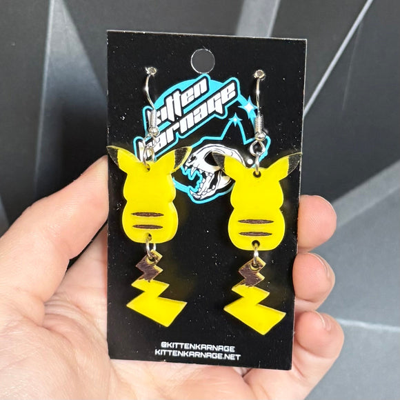 Dangling Tail Pikachu Poke Monster Earrings