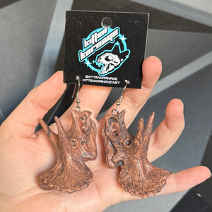 3D Triceratops Dinosaur Skull Earrings