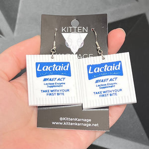 Acrylic Lactaid Packet Lactose Intolerant IBS Tummy Ache Earrings