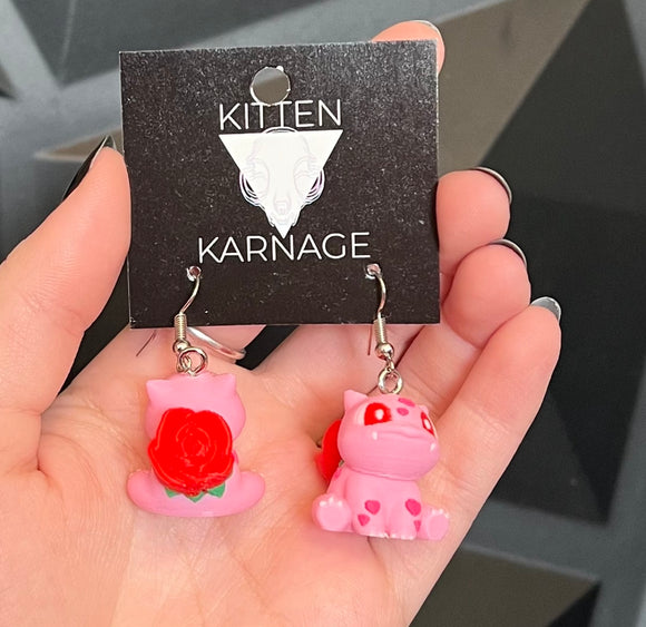 Valentines Rose Bulbasaur 3D Printed Nintendo Pokemon Earrings