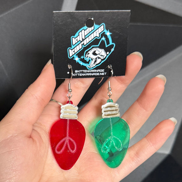 Red and Green Christmas Light Bulb Earrings