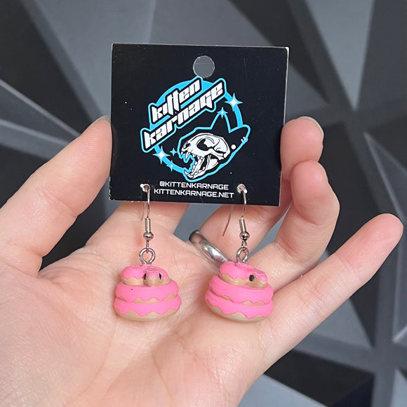 Pink Donut Snake 3D Printed Earrings