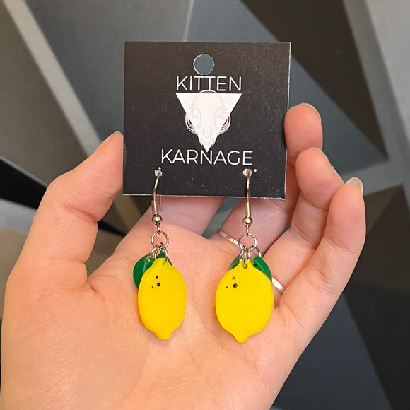 Lemon Earrings With Dangling Leaf Earrings