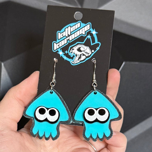 Turquoise Splatoon Inkling Squid Earrings