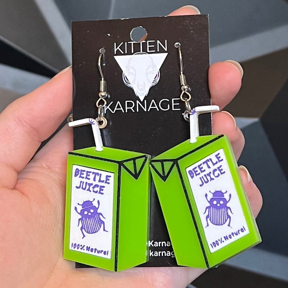 Beetle Juice Box Insect Beetlegeuse Novelty Movie Earrings