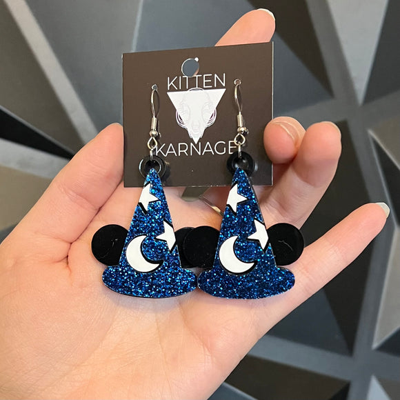 Sparkly Disney Mickey Mouse Wizard Hat Fantasia Fantasmic Earrings